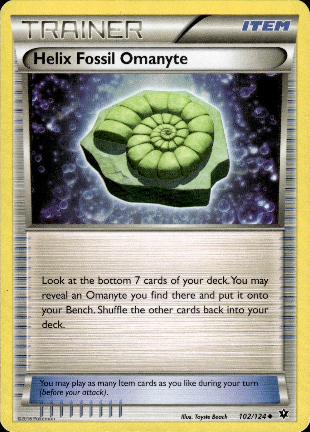 Helix Fossil Omanyte 102/124 Uncommon Fates Collide Pokemon Lightly Played