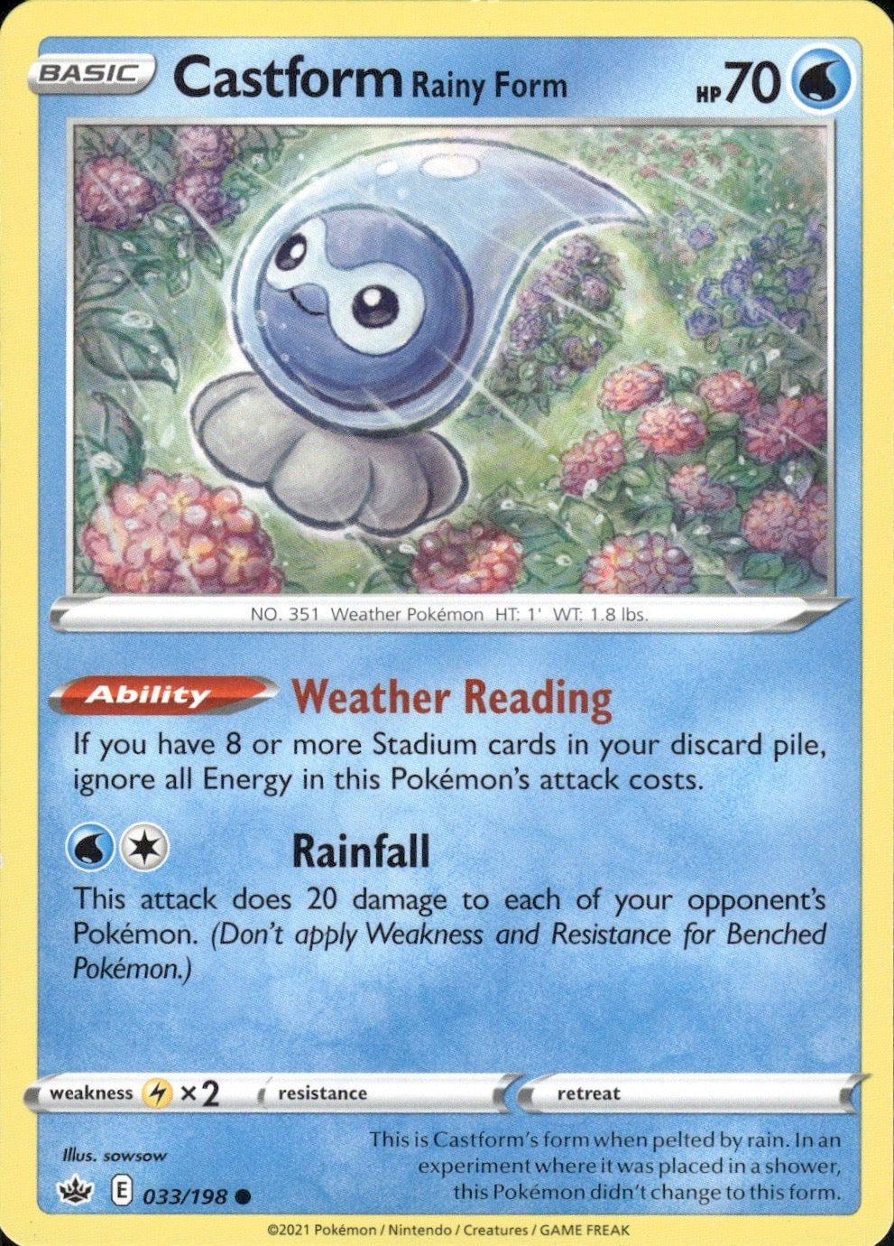Castform Rainy Form 033/198 Common Chilling Reign Pokemon Lightly Played