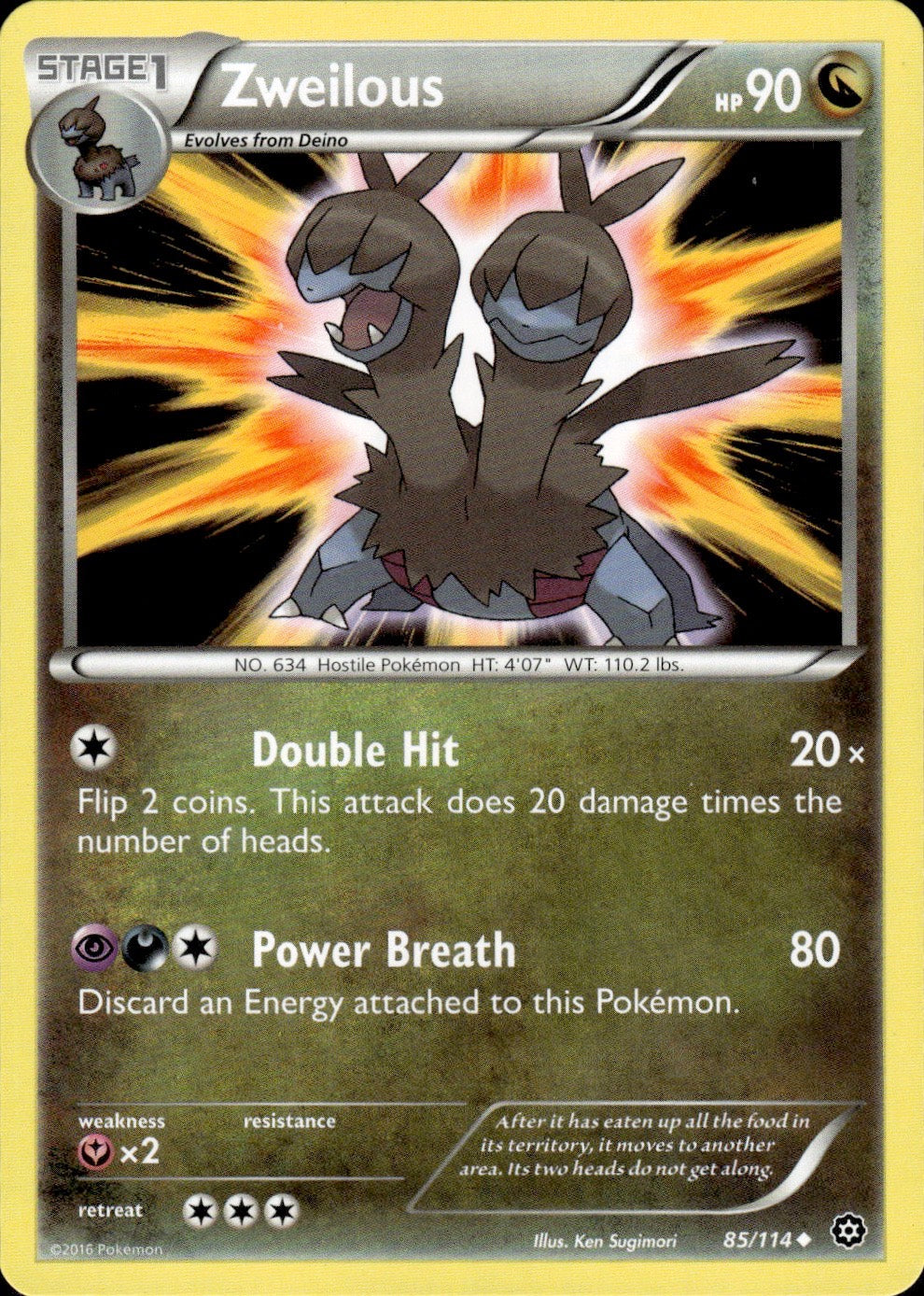Zweilous 85/114 Uncommon Steam Siege Pokemon Lightly Played
