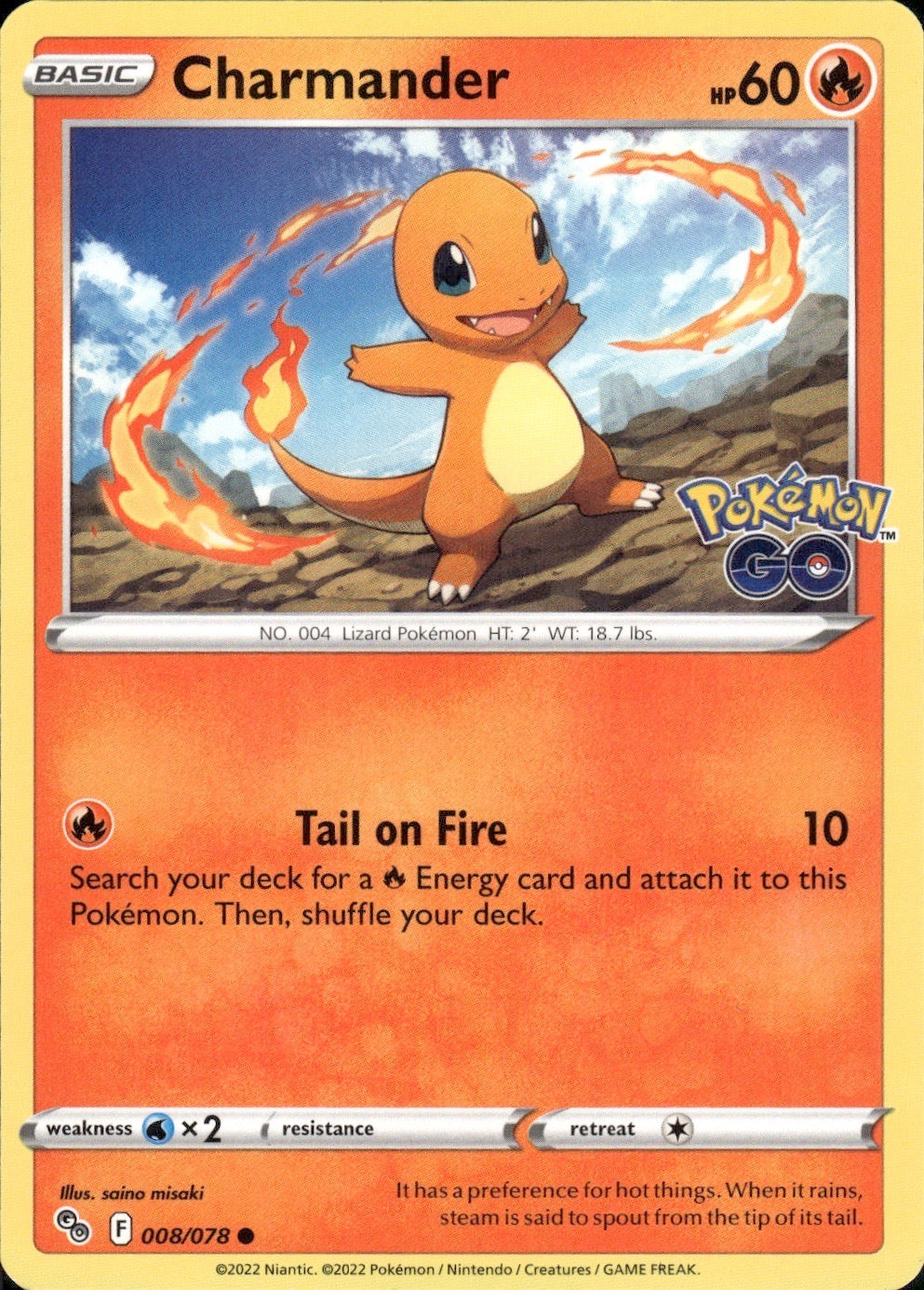 Charmander 008/078 Common Pokemon GO Pokemon Lightly Played