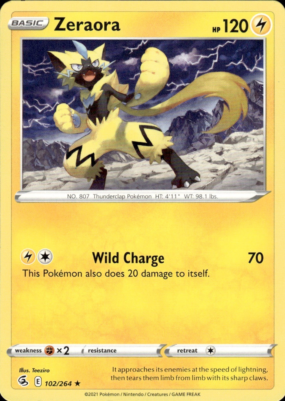 Zeraora 102/264 Rare Fusion Strike Pokemon Lightly Played