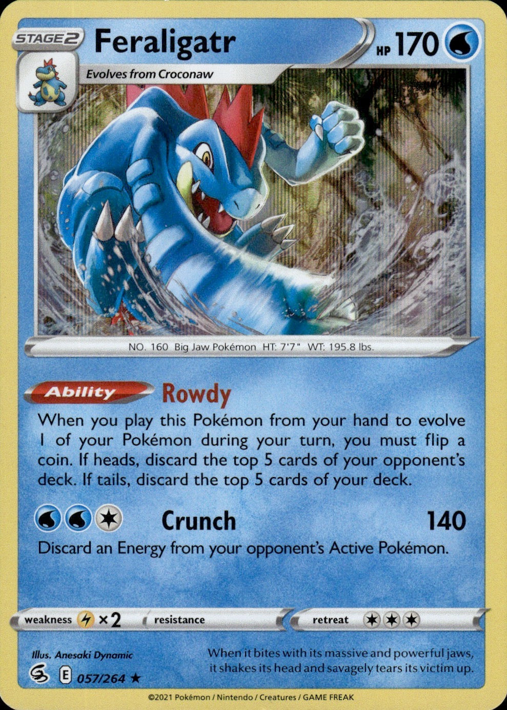 Feraligatr 057/264 Holo Rare Fusion Strike Pokemon Lightly Played