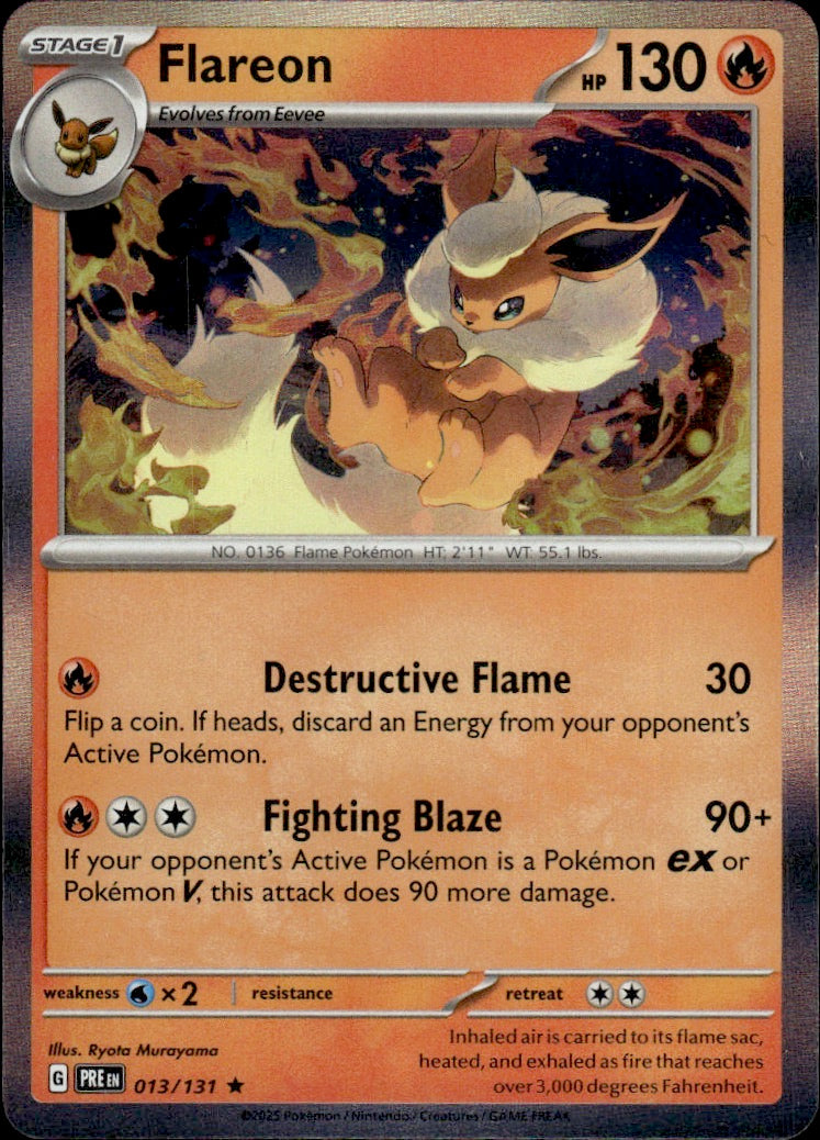 Flareon 013/131 Holo Rare Prismatic Evolutions Pokemon Lightly Played