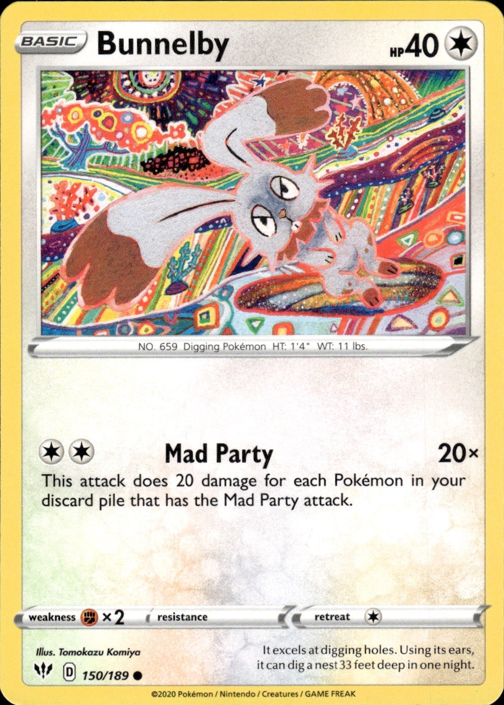 Bunnelby 150/189 Common Darkness Ablaze Pokemon Lightly Played