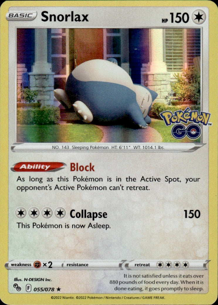 Snorlax 055/078 Holo Rare Pokemon GO Pokemon Lightly Played
