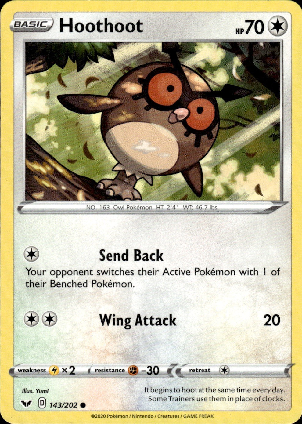 Hoothoot 143/202 Common Sword & Shield Pokemon Lightly Played