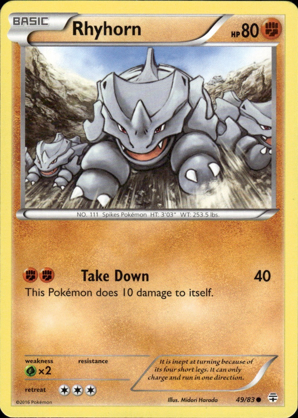 Rhyhorn 49/83 Common Generations Pokemon Lightly Played