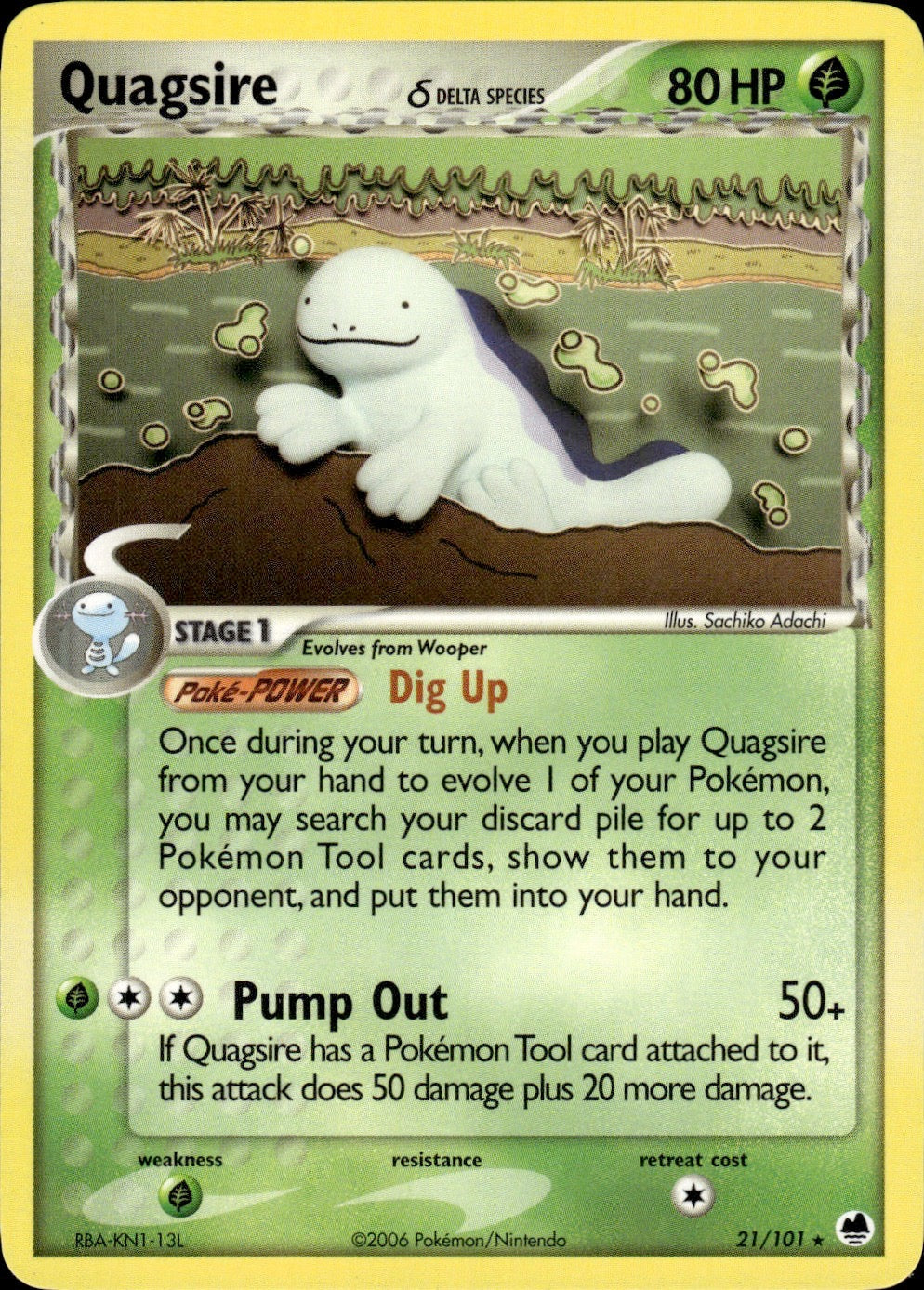 Quagsire 21/101 Rare Dragon Frontiers Pokemon Lightly Played