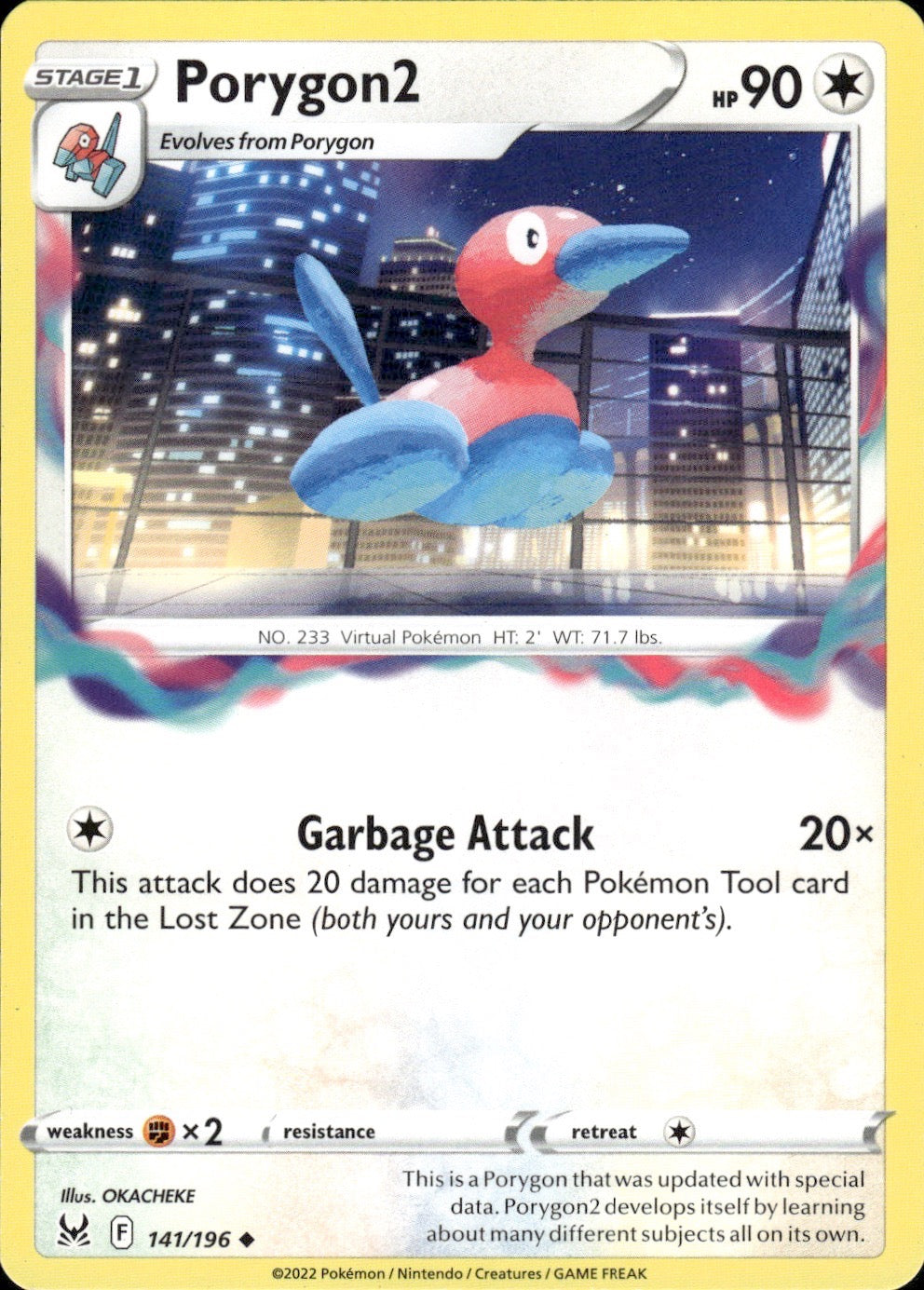 Porygon2 141/196 Uncommon Lost Origin Pokemon Lightly Played