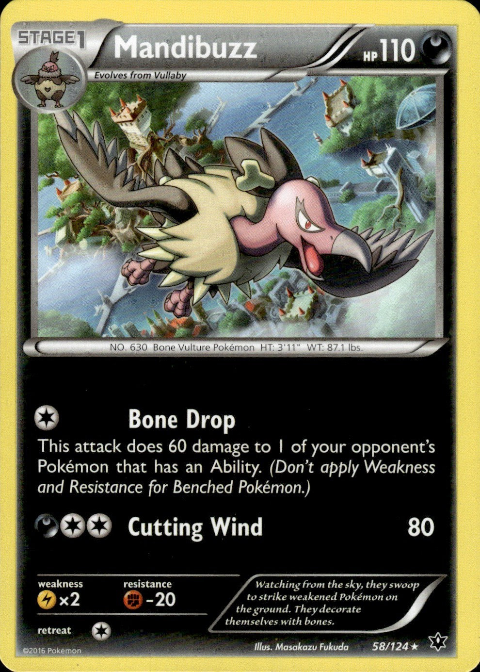 Mandibuzz 58/124 Rare Fates Collide Pokemon Lightly Played