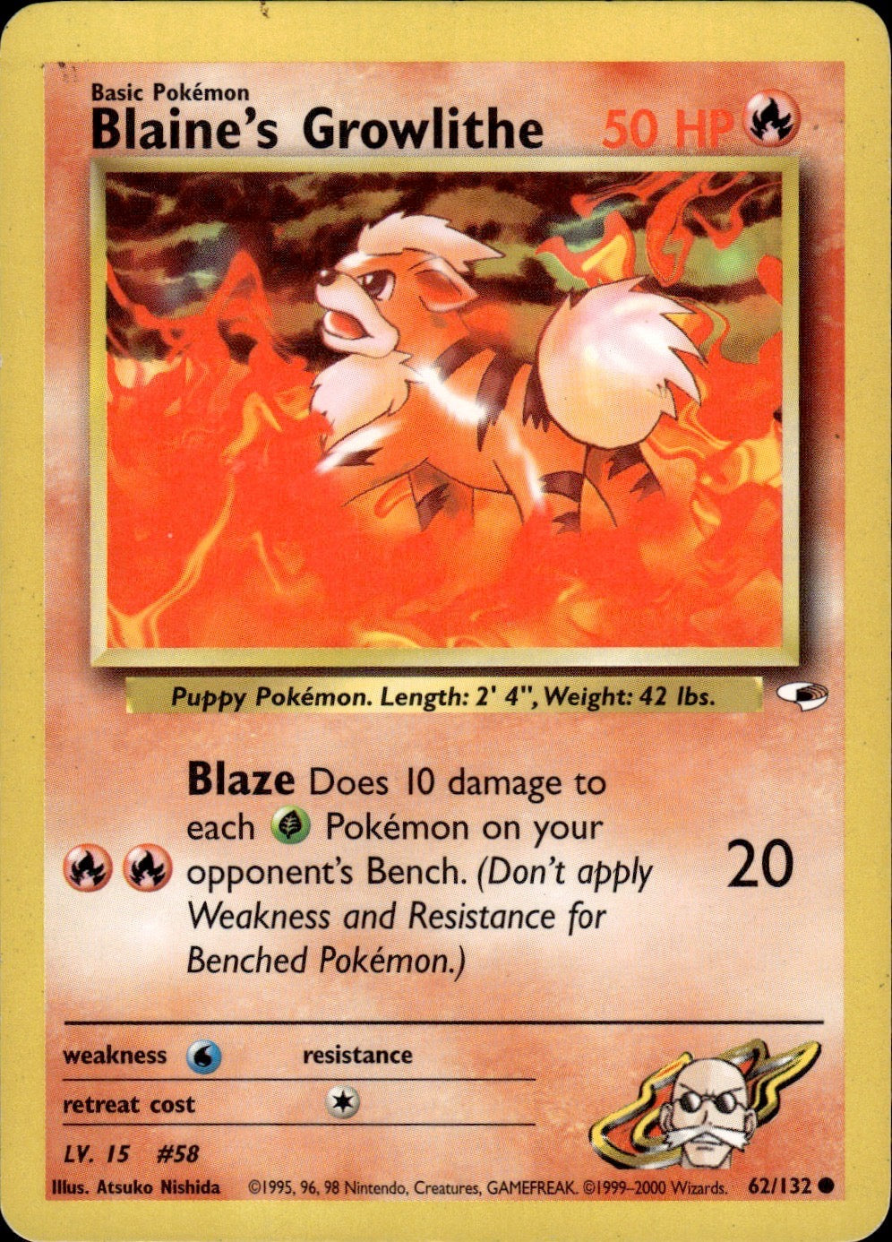 Blaine's Growlithe 62/132 Common Gym Heroes Pokemon Unlimited Lightly Played