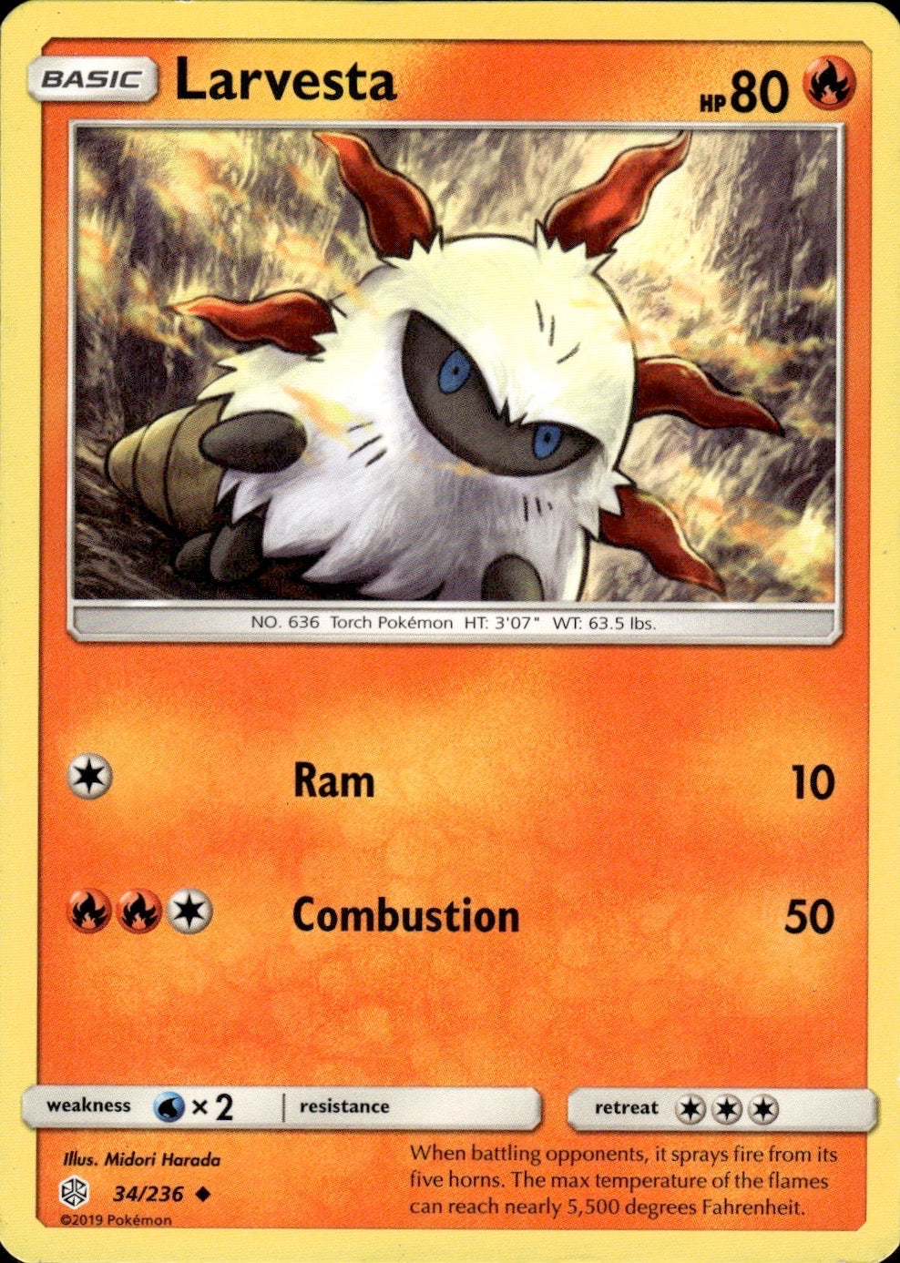 Larvesta 34/236 Uncommon Cosmic Eclipse Pokemon Lightly Played
