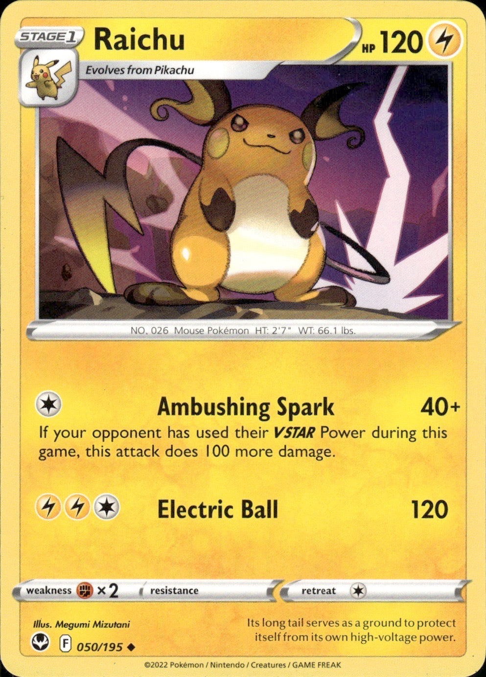Raichu 050/195 Uncommon Silver Tempest Pokemon Lightly Played