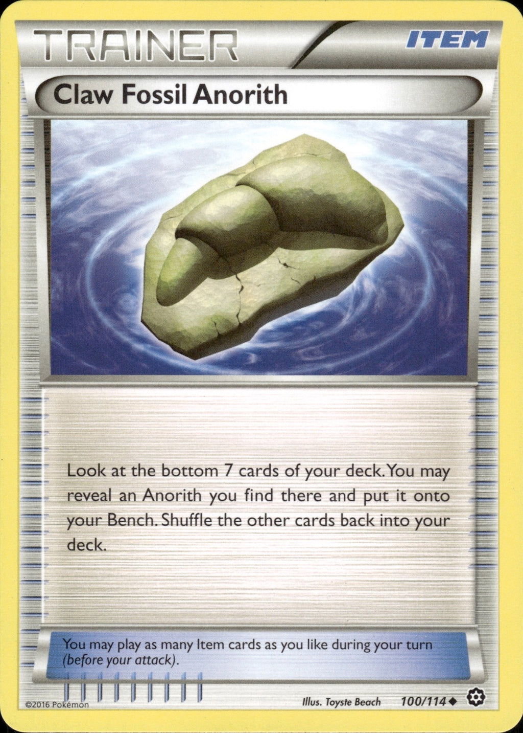 Claw Fossil Anorith 100/114 Uncommon Steam Siege Pokemon Lightly Played