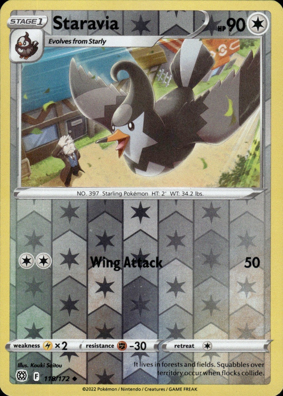 Staravia 118/172 Uncommon Brilliant Stars Pokemon Reverse Holo Lightly Played