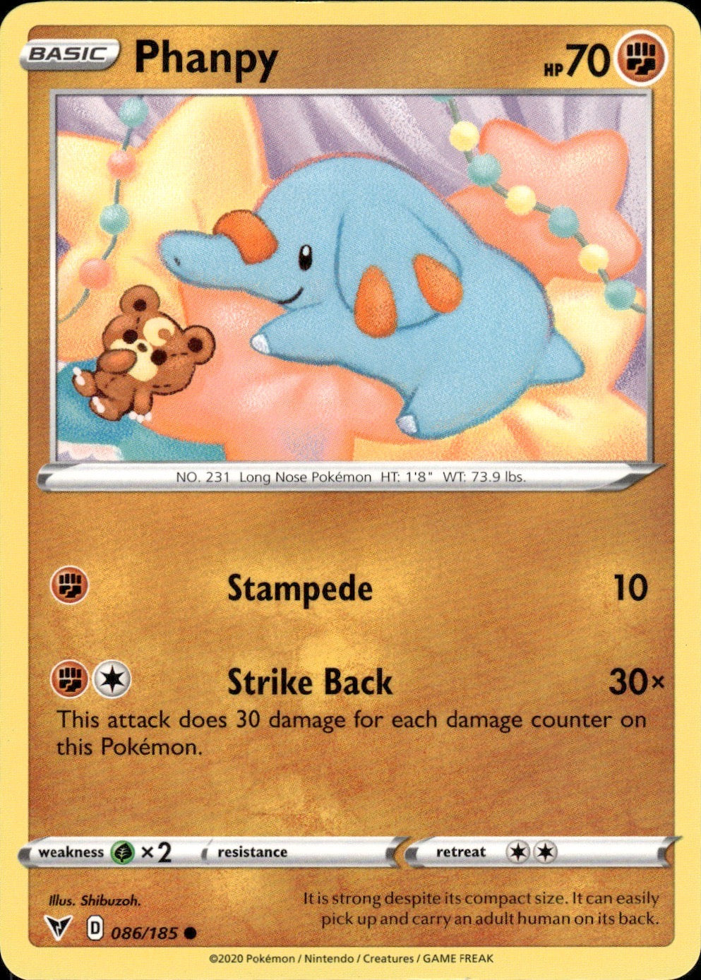 Phanpy 086/185 Common Vivid Voltage Pokemon Lightly Played