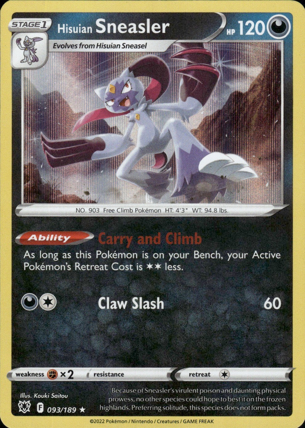 Hisuian Sneasler 093/189 Holo Rare Astral Radiance Pokemon Lightly Played