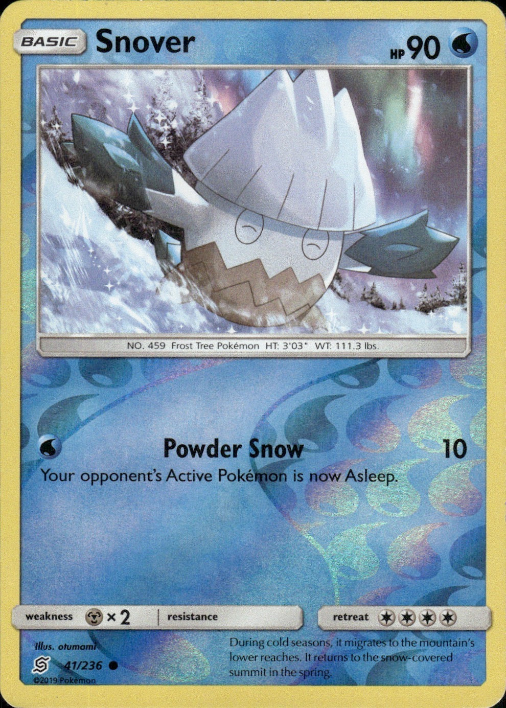 Snover 41/236 Common Unified Minds Pokemon Reverse Holo Lightly Played