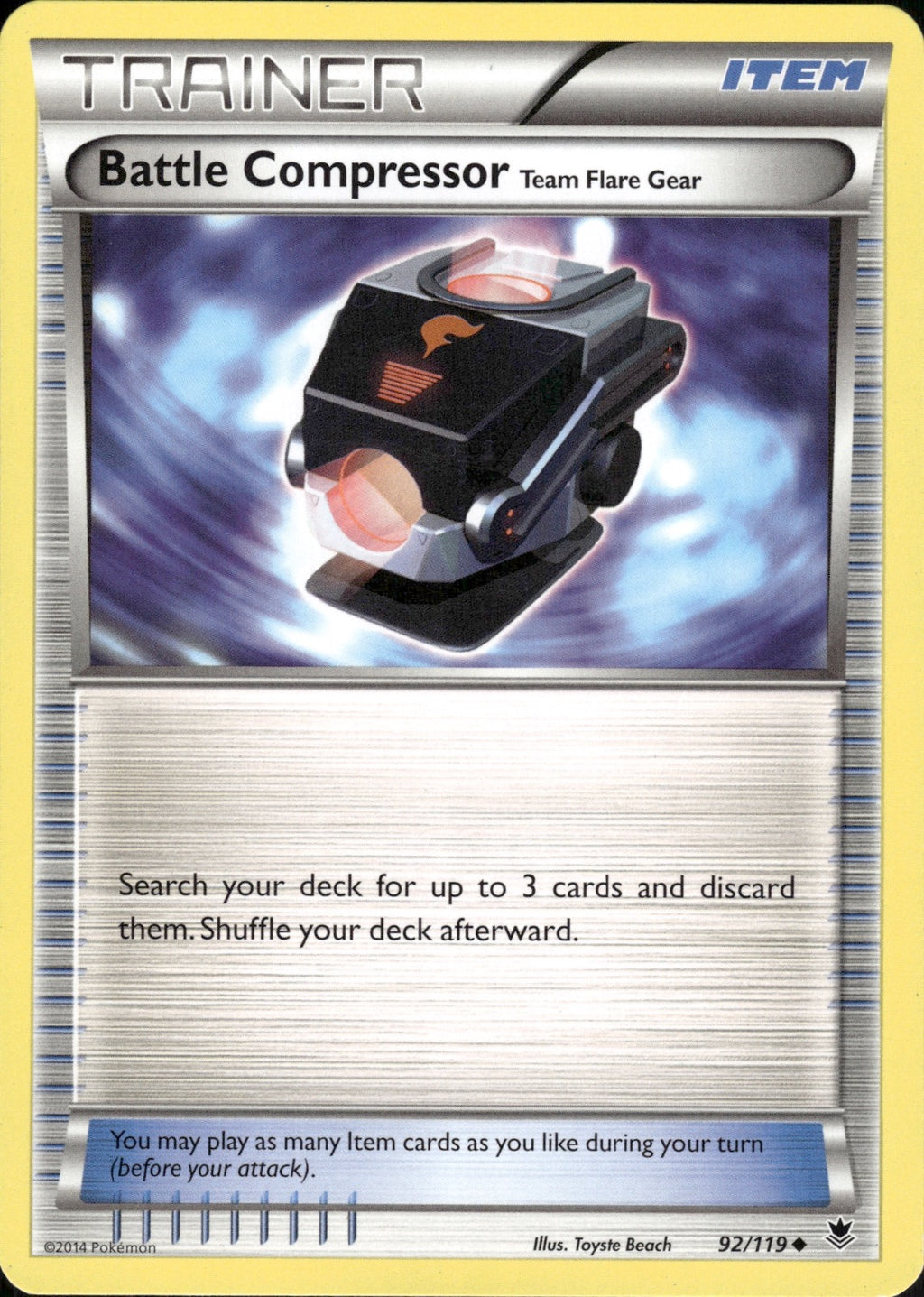 Battle Compressor Team Flare Gear 92/119 Uncommon Phantom Forces Pokemon LP