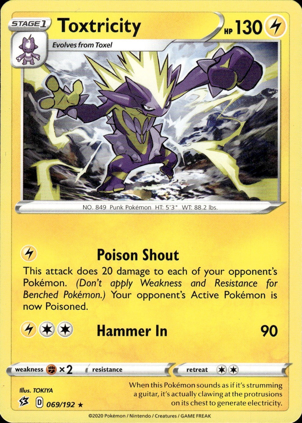 Toxtricity 069/192 Rare Rebel Clash Pokemon Lightly Played