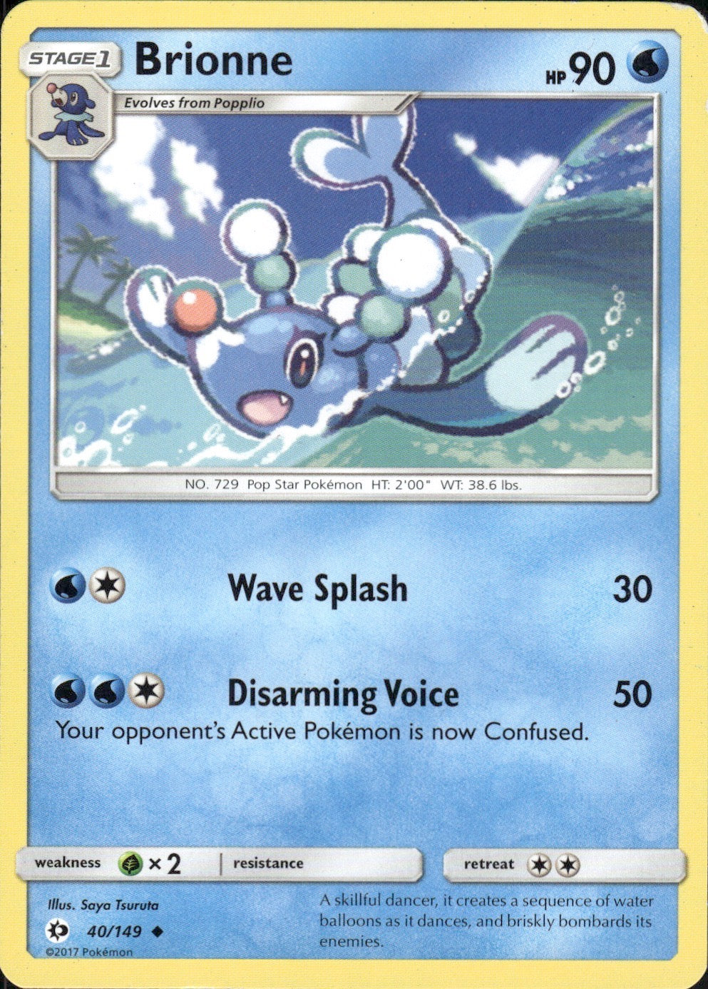 Brionne 40/149 Uncommon SM Base Set Pokemon Lightly Played