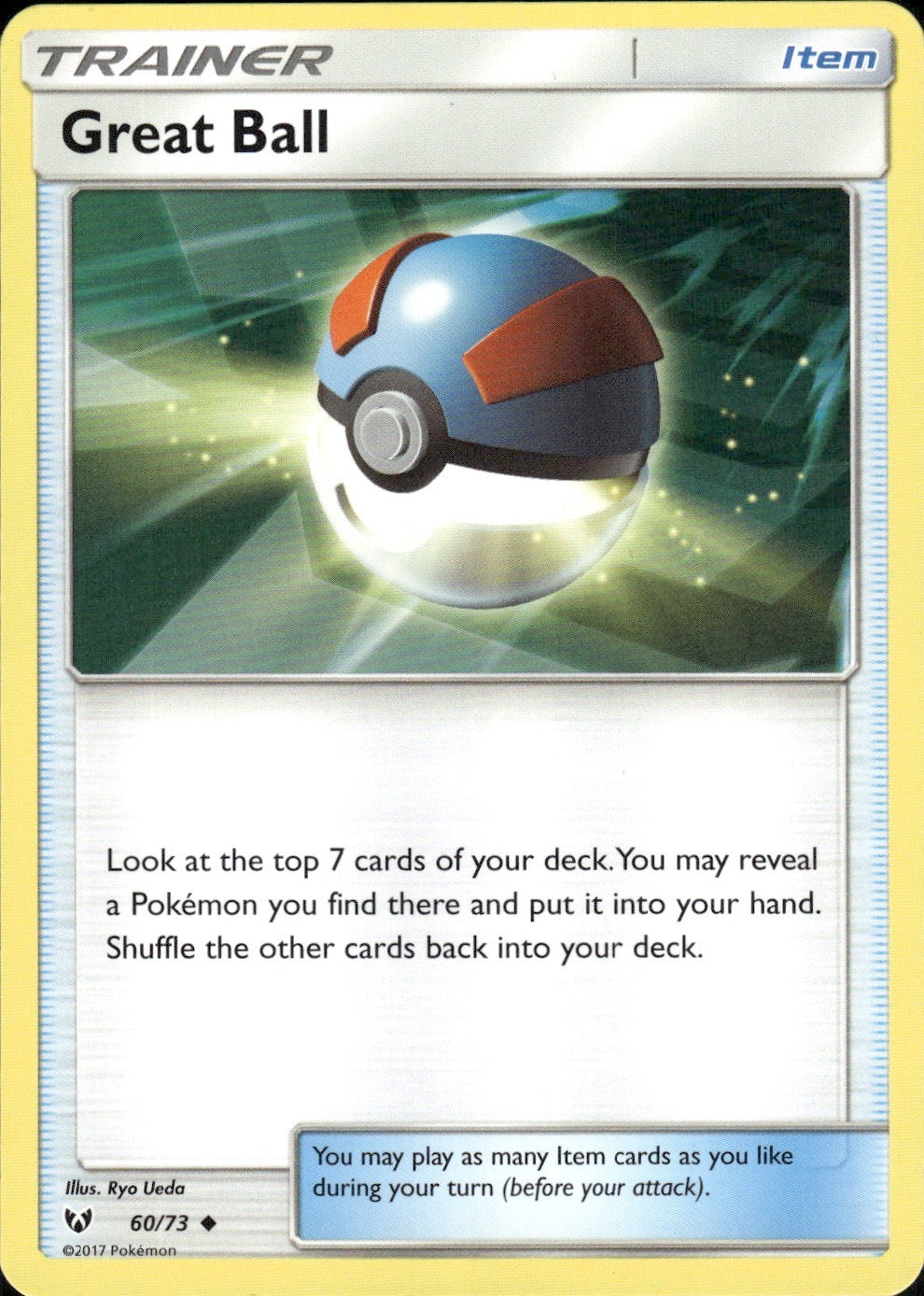 Great Ball 60/73 Uncommon Shining Legends Pokemon Lightly Played
