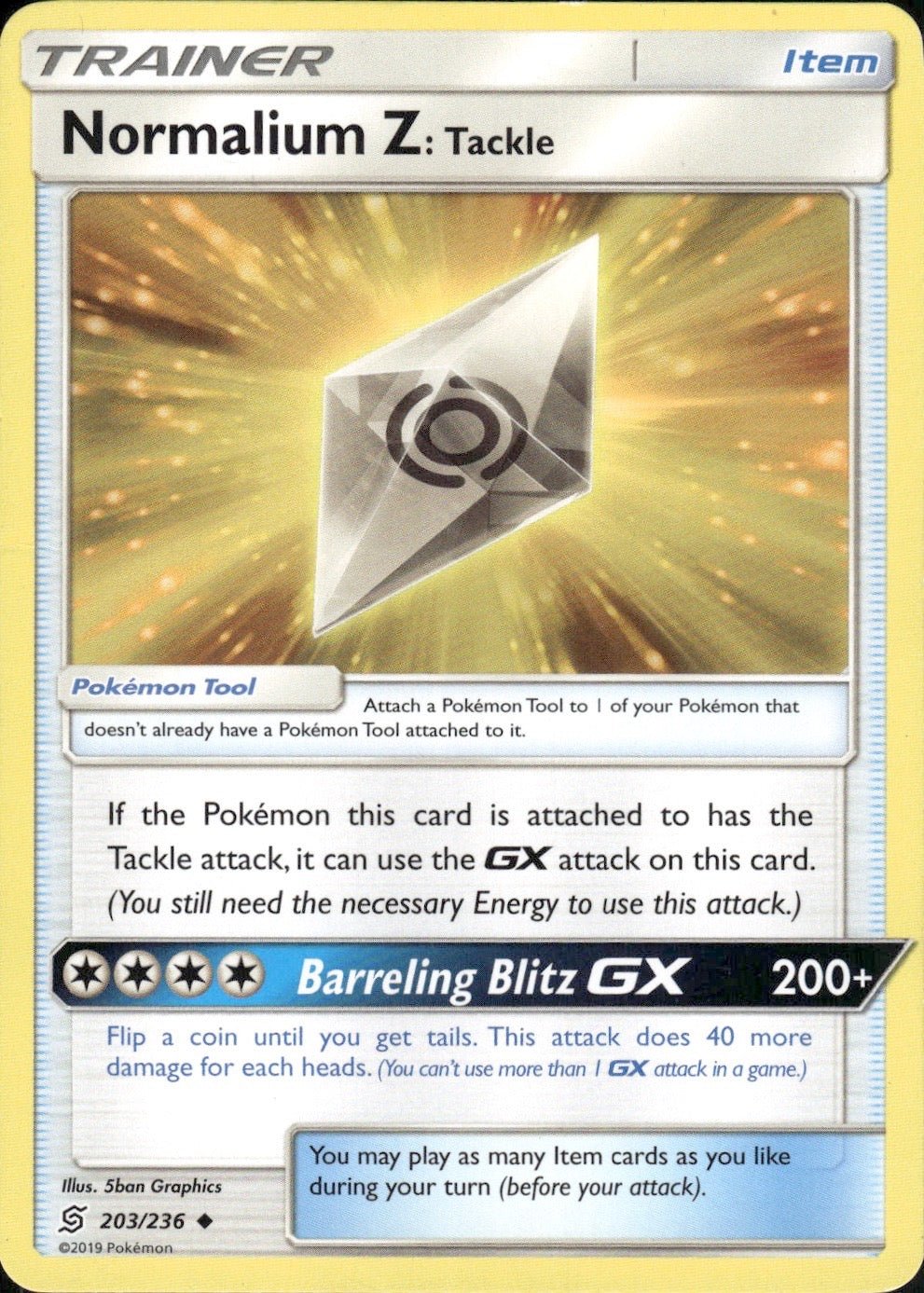Normalium Z: Tackle 203/236 Uncommon Unified Minds Pokemon Lightly Played