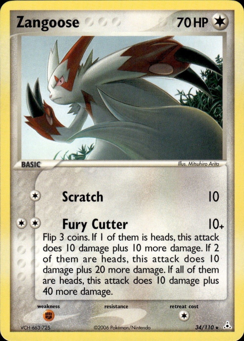 Zangoose 34/110 Rare Holon Phantoms Pokemon Lightly Played