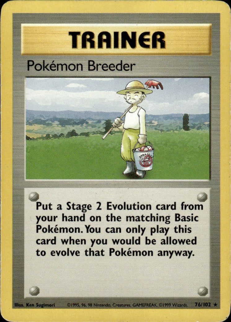 Pokemon Breeder 76/102 Rare Base Set Unlimited Pokemon Lightly Played