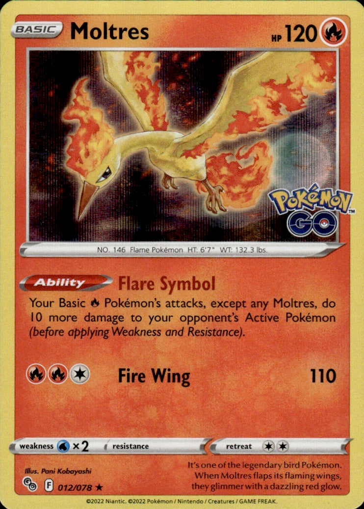 Moltres 012/078 Holo Rare Pokemon GO Pokemon Lightly Played