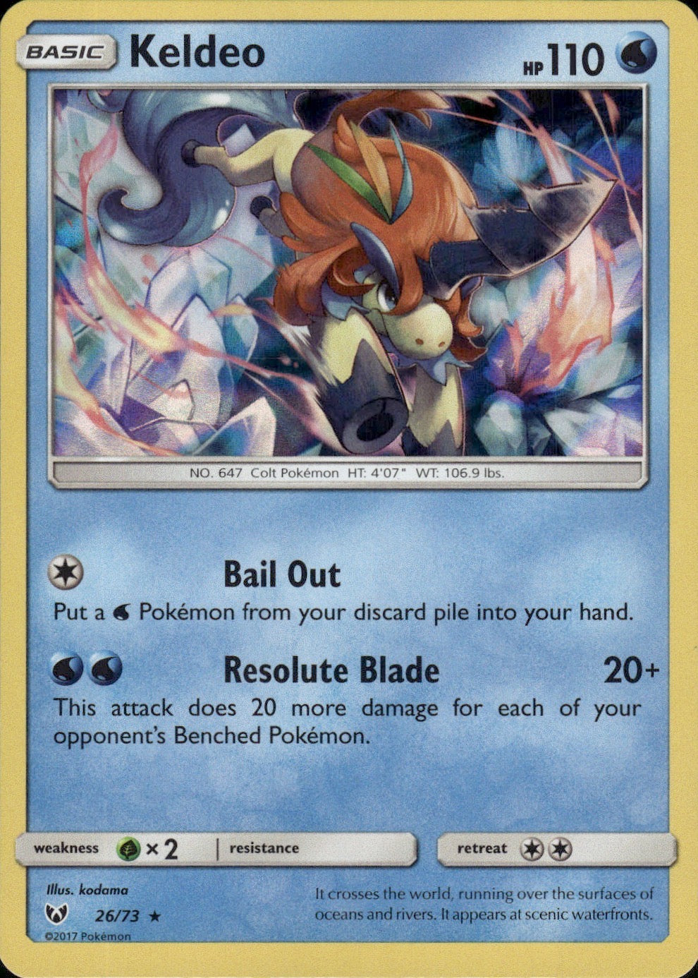 Keldeo 26/73 Holo Rare Shining Legends Pokemon Lightly Played