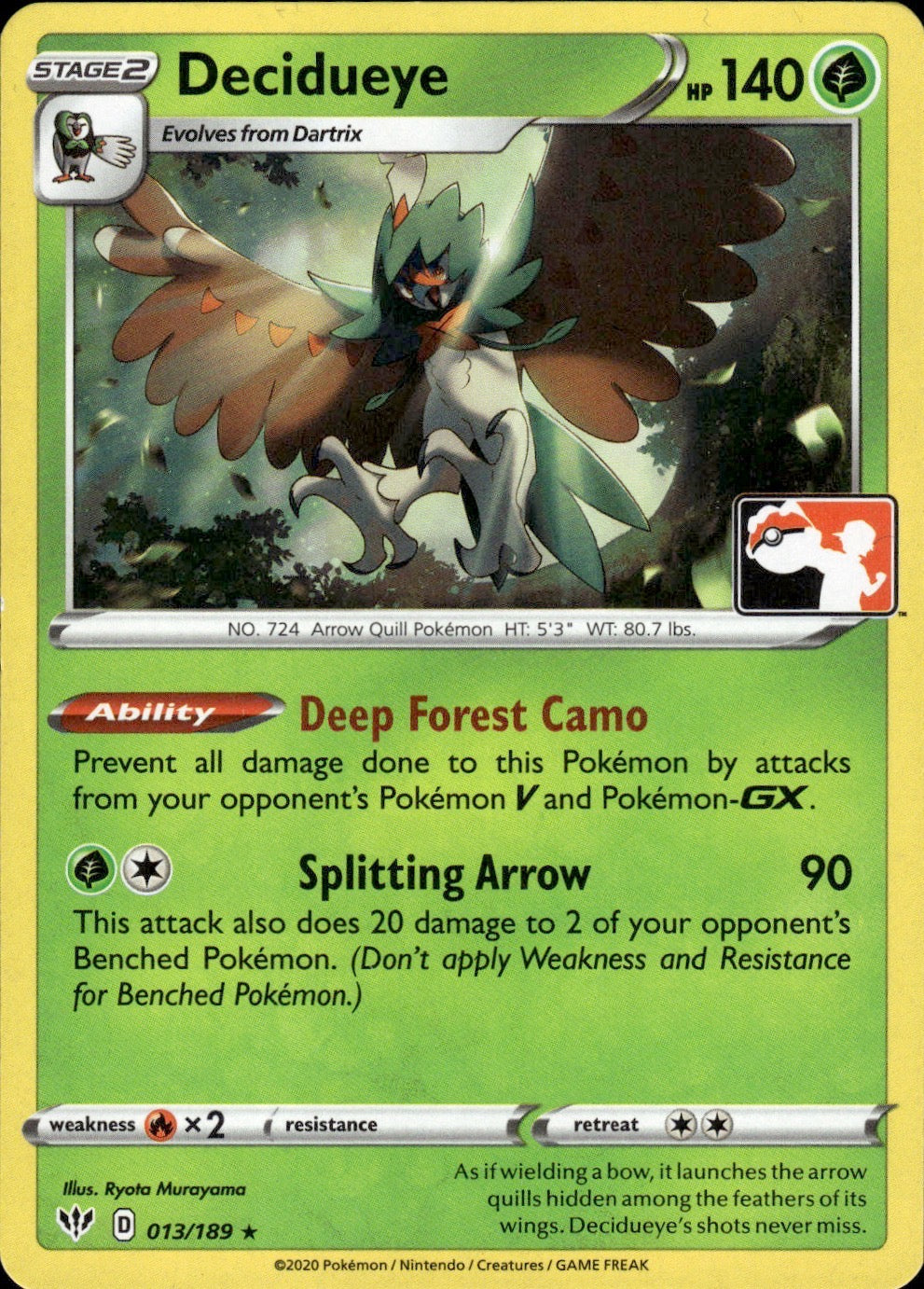 Decidueye 013/189 Rare Prize Pack Series Cards Pokemon Near Mint