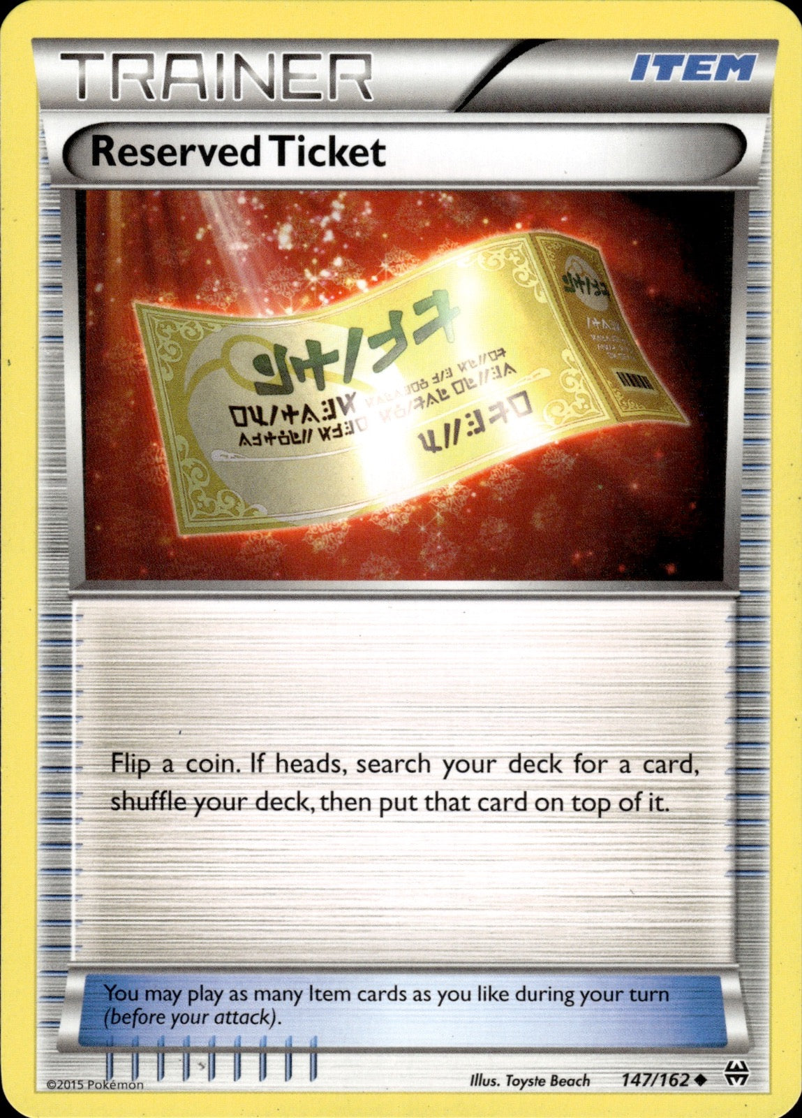 Reserved Ticket 147/162 Uncommon BREAKthrough Pokemon Lightly Played