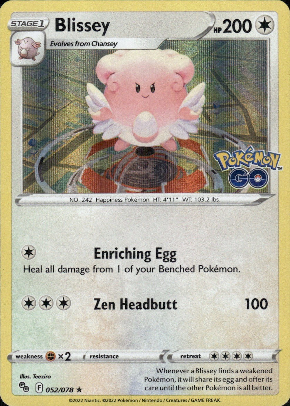 Blissey 052/078 Holo Rare Pokemon GO Pokemon Lightly Played
