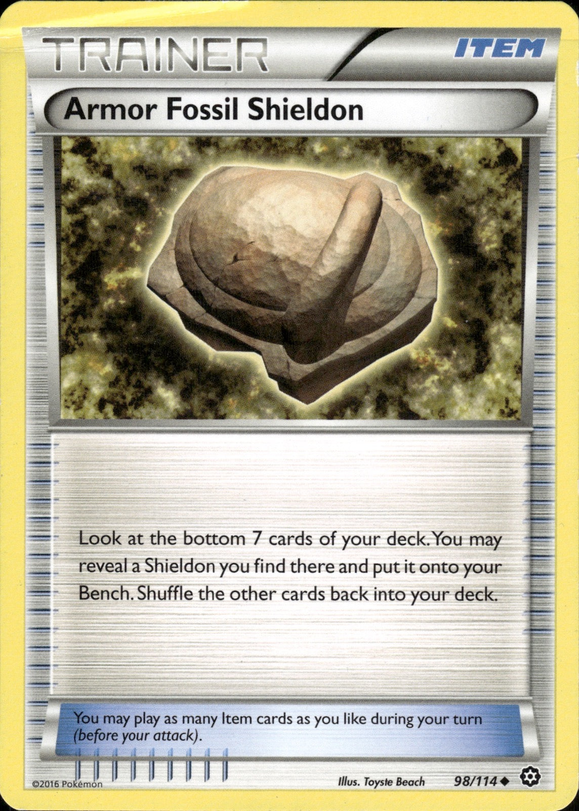 Armor Fossil Shieldon 98/114 Uncommon Steam Siege Pokemon Lightly Played
