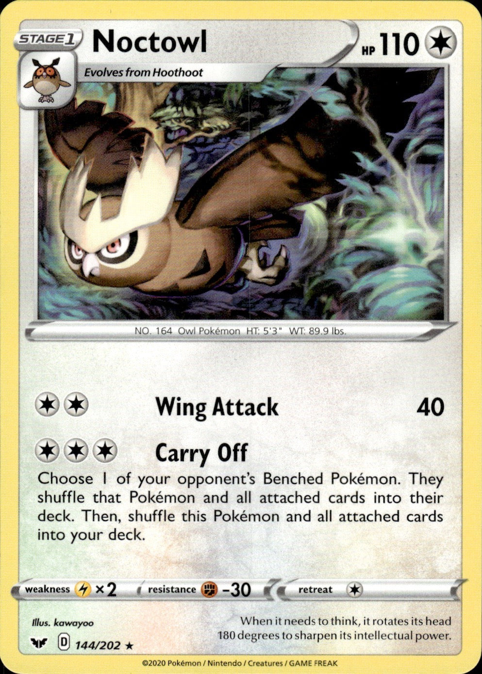 Noctowl 144/202 Rare Sword & Shield Pokemon Lightly Played