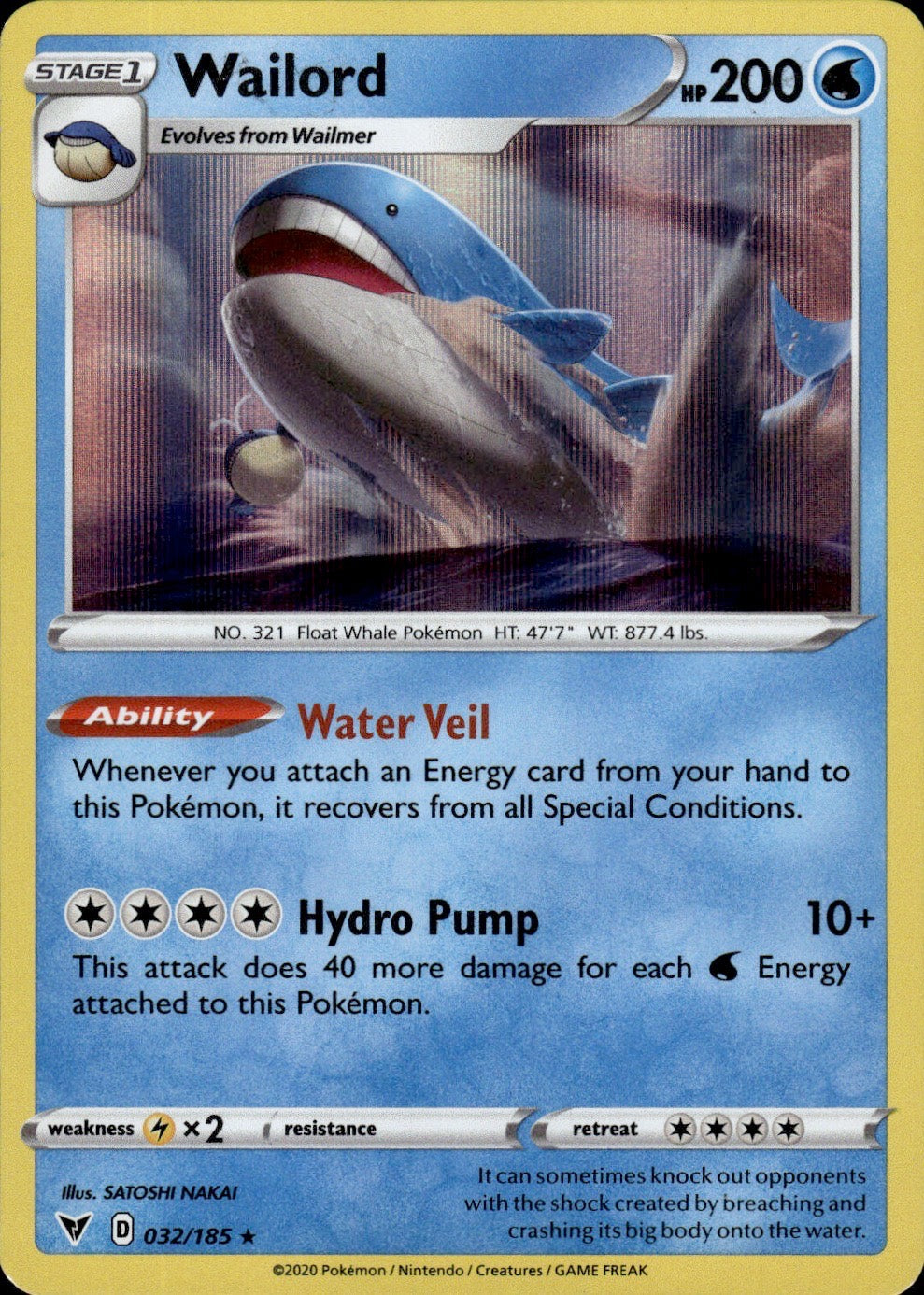 Wailord 032/185 Holo Rare Vivid Voltage Pokemon Lightly Played