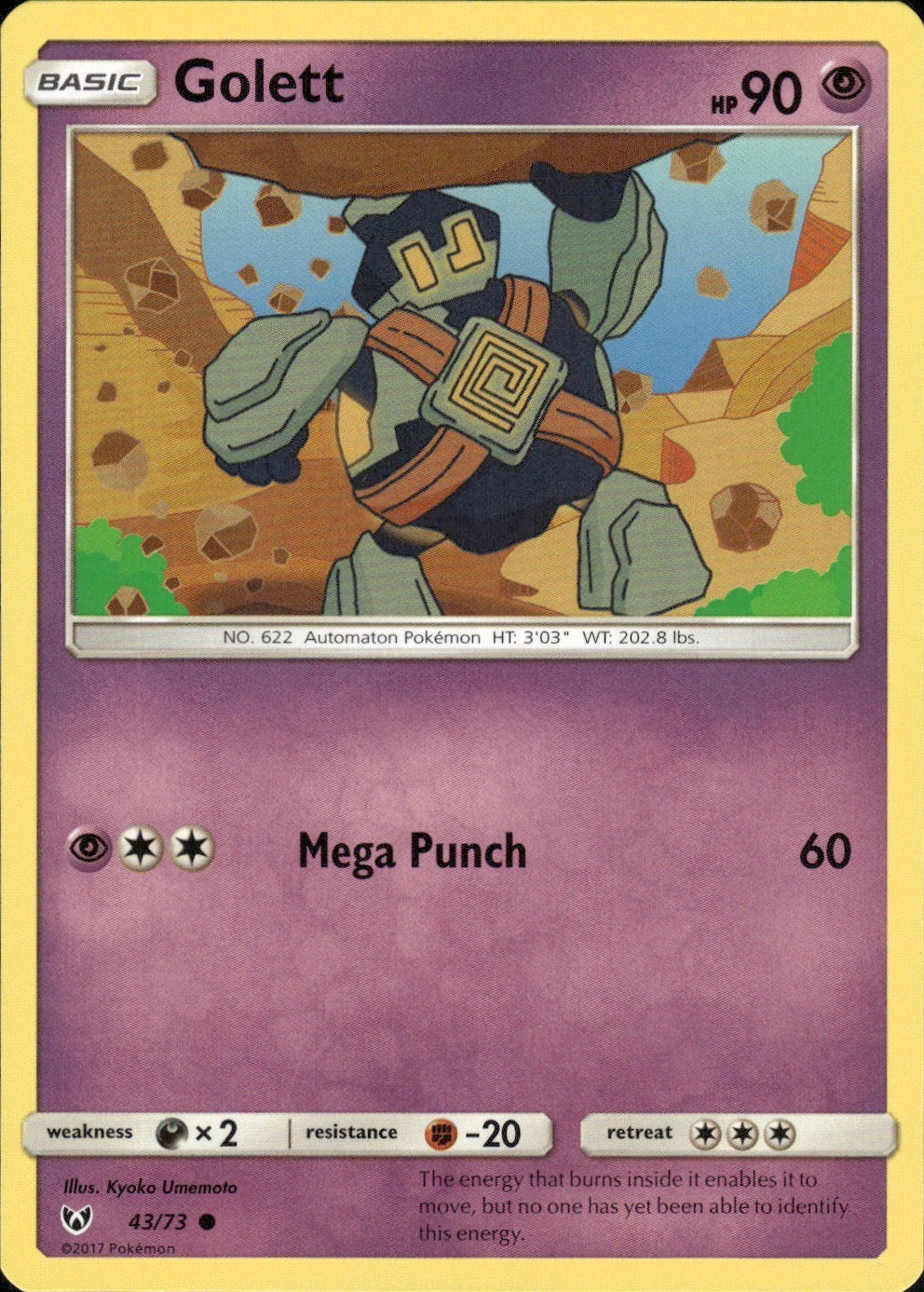 Golett 43/73 Common Shining Legends Pokemon Lightly Played