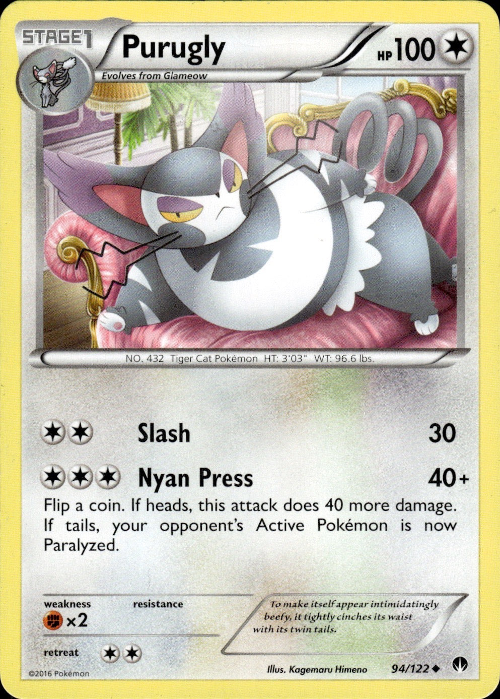 Purugly 94/122 Uncommon BREAKpoint Pokemon Lightly Played