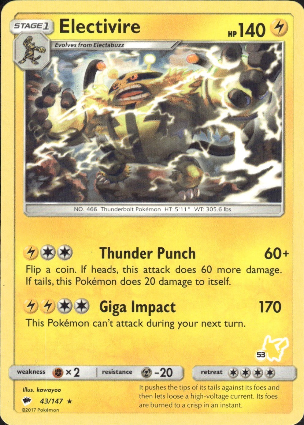 Electivire - 43/147 (#53 Pikachu Stamped) 043/147 Battle Academy Pokemon LP