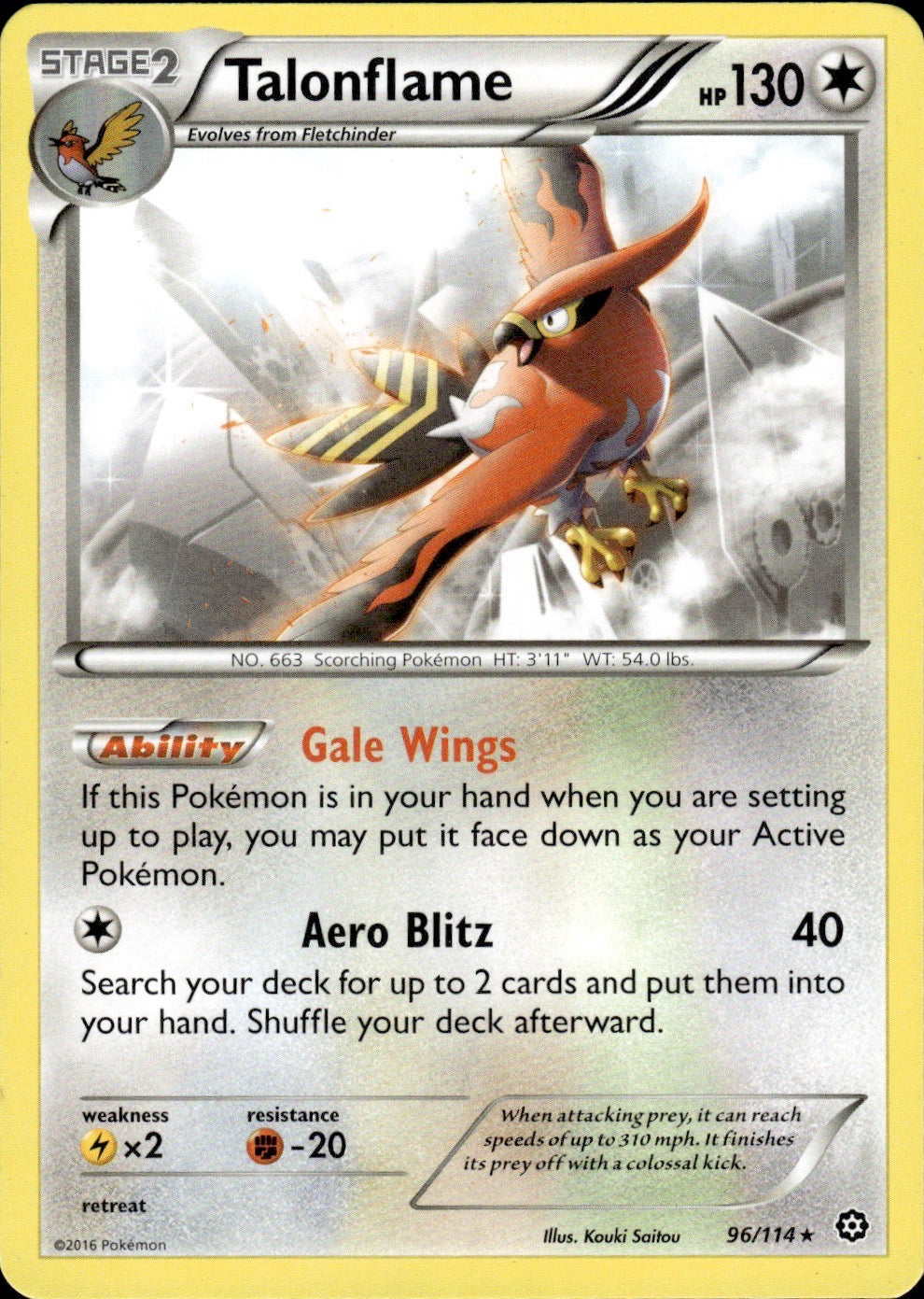Talonflame 96/114 Rare Steam Siege Pokemon Lightly Played