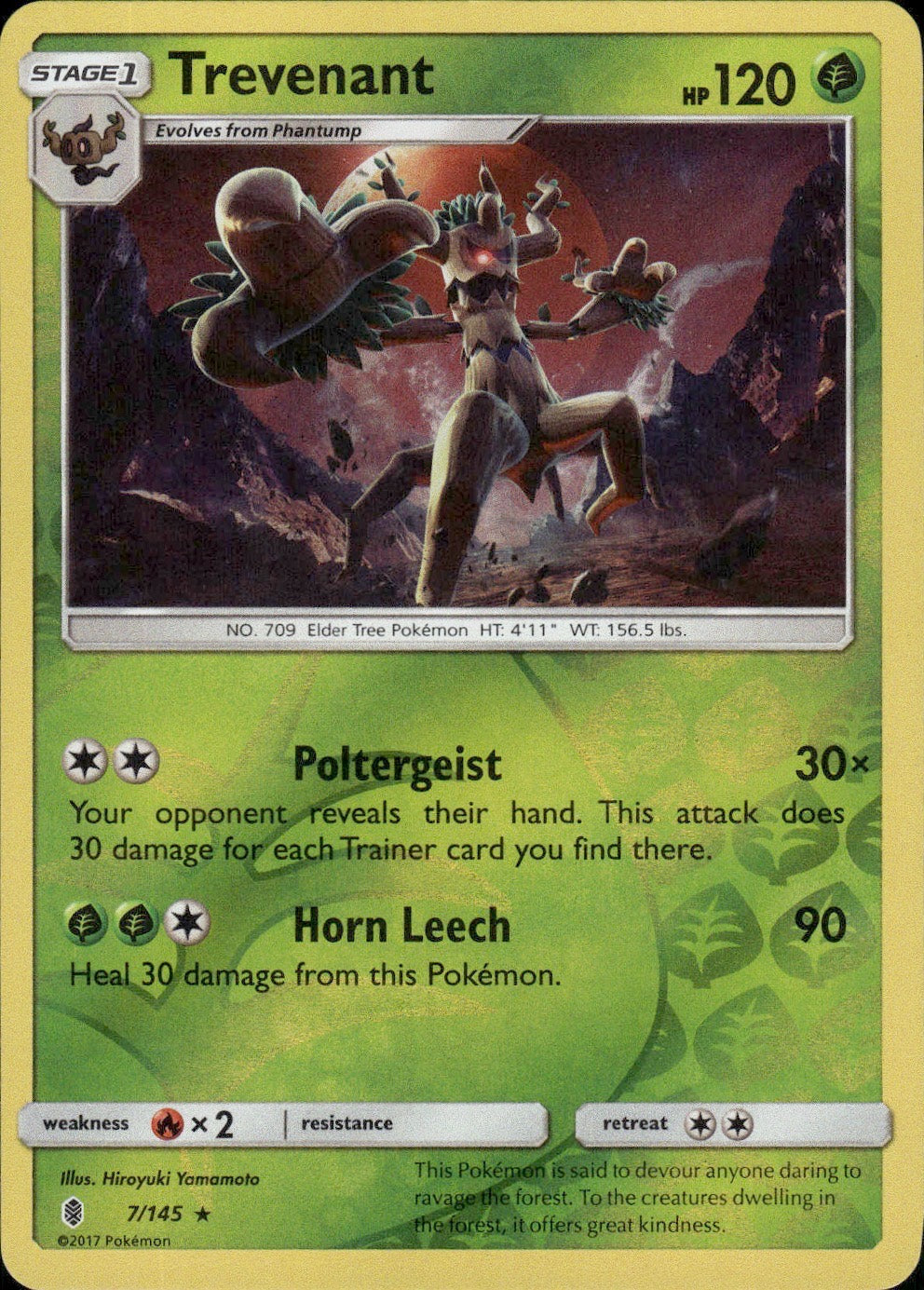Trevenant 7/145 Rare Guardians Rising Pokemon Reverse Holo Lightly Played