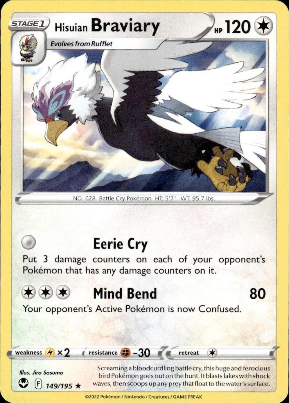 Hisuian Braviary 149/195 Rare Silver Tempest Pokemon Lightly Played