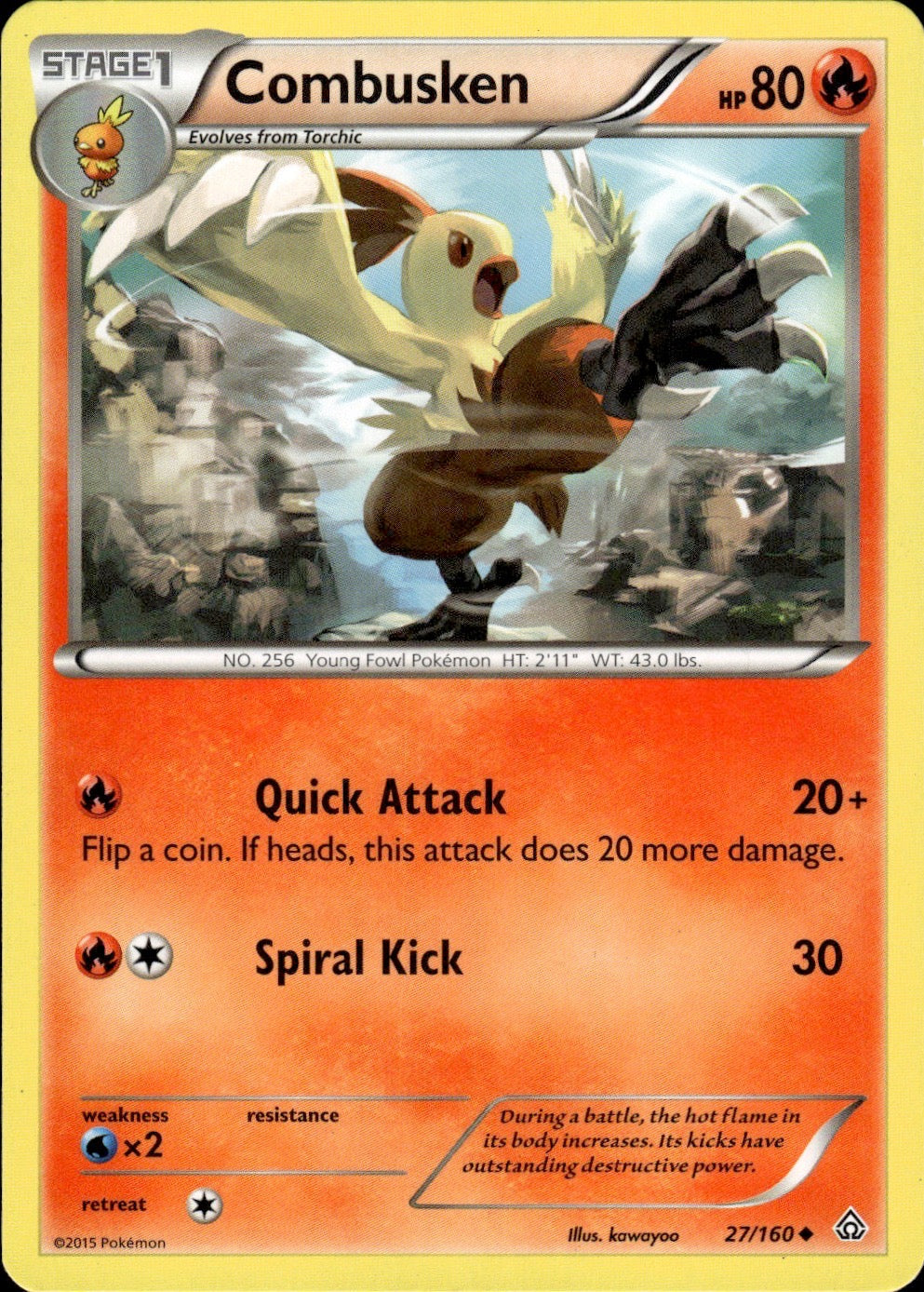 Combusken 27/160 Uncommon Primal Clash Pokemon Lightly Played