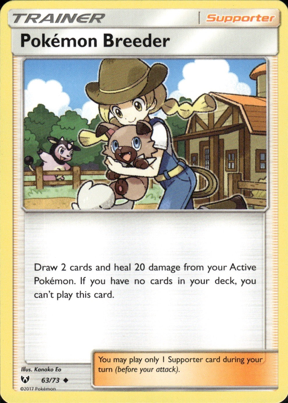 Pokemon Breeder 63/73 Uncommon Shining Legends Pokemon Lightly Played