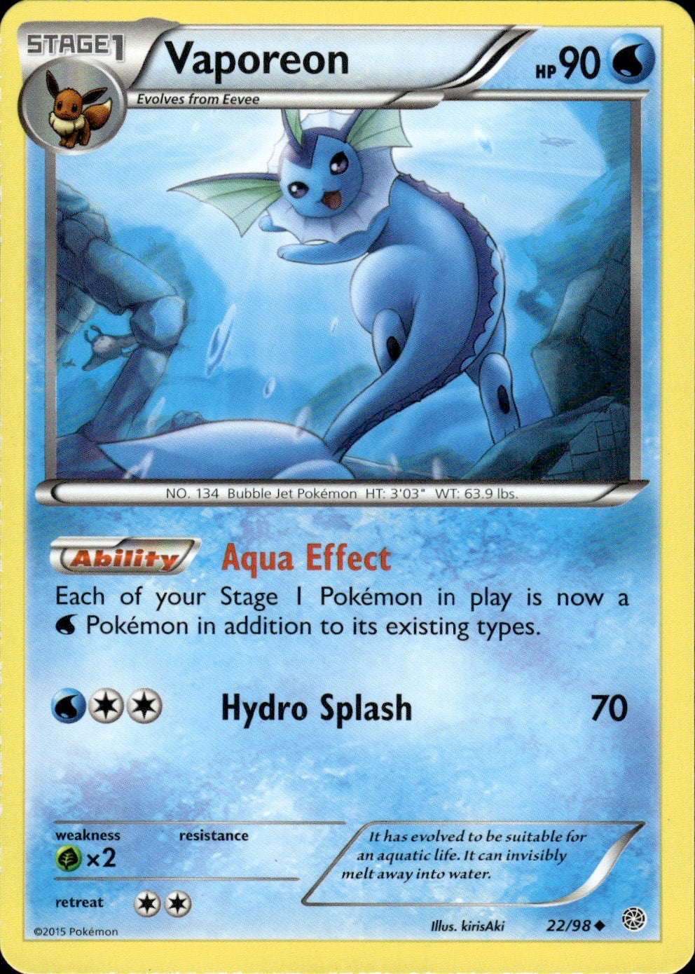 Vaporeon 22/98 Uncommon Ancient Origins Pokemon Lightly Played