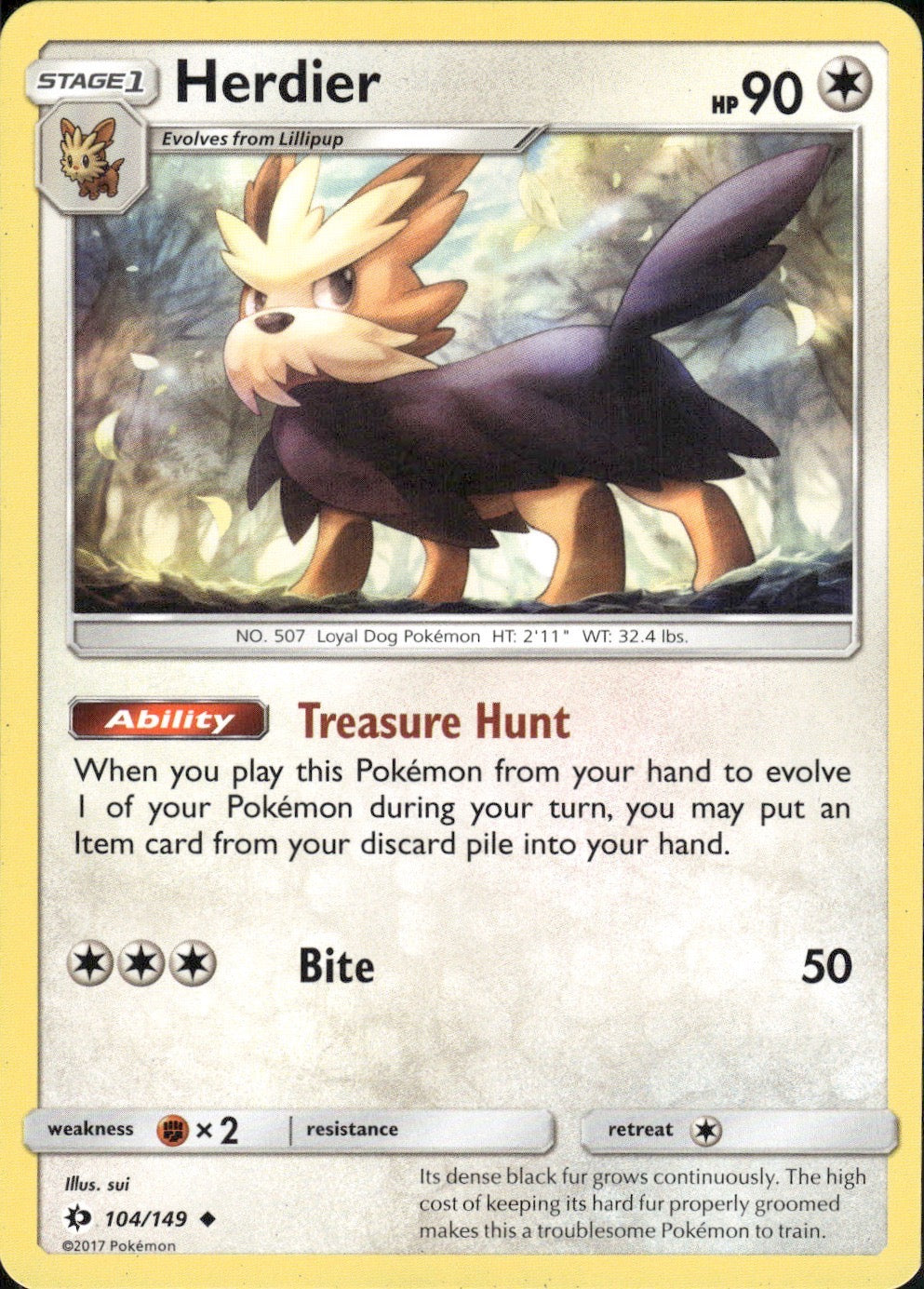 Herdier 104/149 Uncommon SM Base Set Pokemon Lightly Played