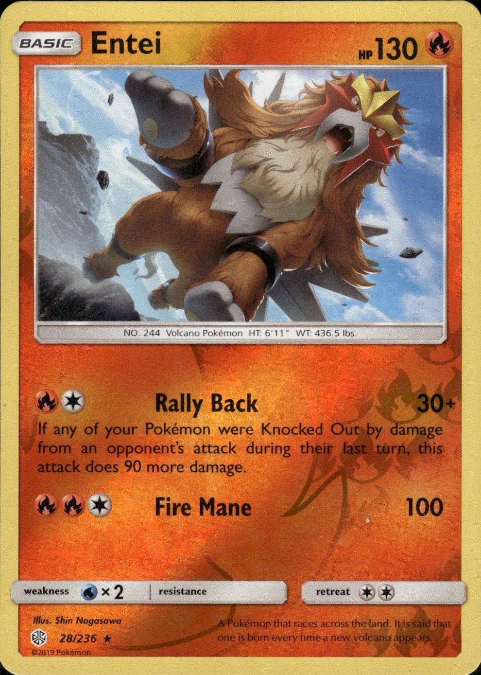 Entei 28/236 Rare Cosmic Eclipse Pokemon Lightly Played