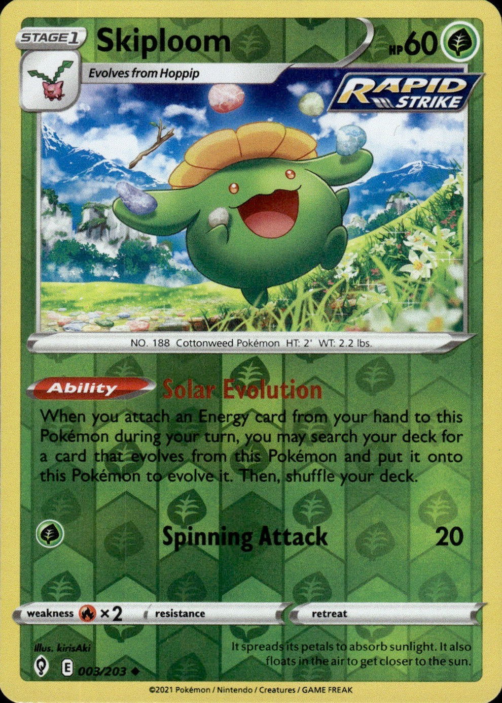 Skiploom 003/203 Uncommon Evolving Skies Pokemon Reverse Holo Lightly Played