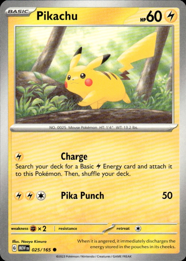 Pikachu 025/165 Common 151 Pokemon Lightly Played